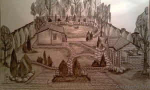 Эскиз дизайна территории в 3D визуализации. От руки. #35166