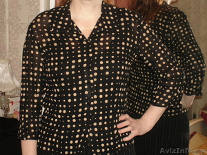 блузка женская Mastra,  46-48р.,  тёмно-коричневая в горошек,  укороченный рукав #203374