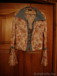 кофта женская кружевная,  с джинсовой отделкой,  46р.,  рукава-клёш #203356