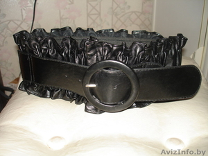 чёрный пояс из кожзама женский,  обхват талии 60 см,   #203351