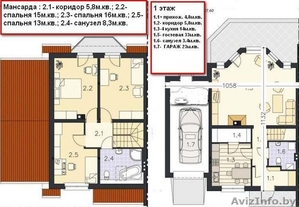 Таун-хаус на 2 семьи по 150м.кв.,  по 4 комнаты,  2 санузла и по гаражу #586508