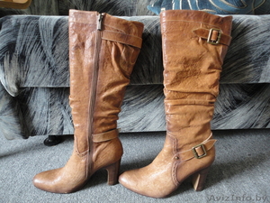 Сапоги деми Светло-коричневые,  рыжеватые,  высокие Кожа Реальные фото #748303