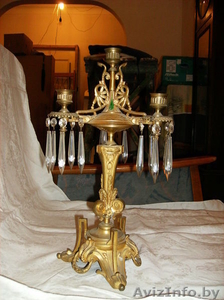 Позолоченный бронзовый канделябр с хрустальными подвесками #804738