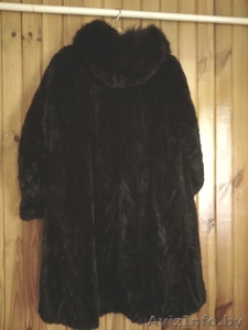норковый полушубок с капюшоном чёрный #946229