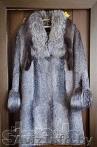 Шуба нутрия серебро воротник чернобурка #1165980