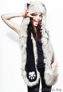  Мягкая,  пушистая и симпатичная зверошапка,  волкошапка,  шапка с ушками,  шапоушка #1336058