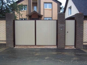 Забор (профлист МП20,  штакетник). Ворота распашные.  #1362432