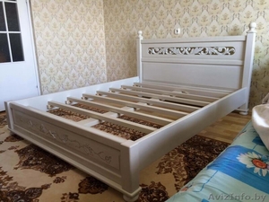 Кровать слоновая кость из массива дуба. С резьбой #1041238