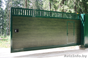 Заборы из металлопрофиля,  МП20. Блок Бессер,  Брик. Ворота. #1438808