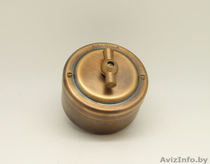 Выключатель поворотный 2-клавишный Petrucci,  латунь,  Патина коричневая. #1545969