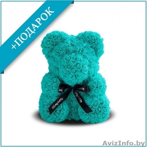 Мишка из 3D роз высотой 40 см Мятный #1639922